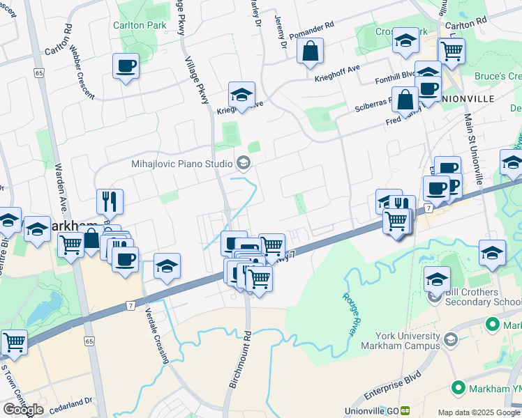 map of restaurants, bars, coffee shops, grocery stores, and more near 89 Fitzgerald Avenue in Markham