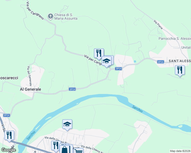 map of restaurants, bars, coffee shops, grocery stores, and more near 3702 Via di Sant'Alessio in Lucca