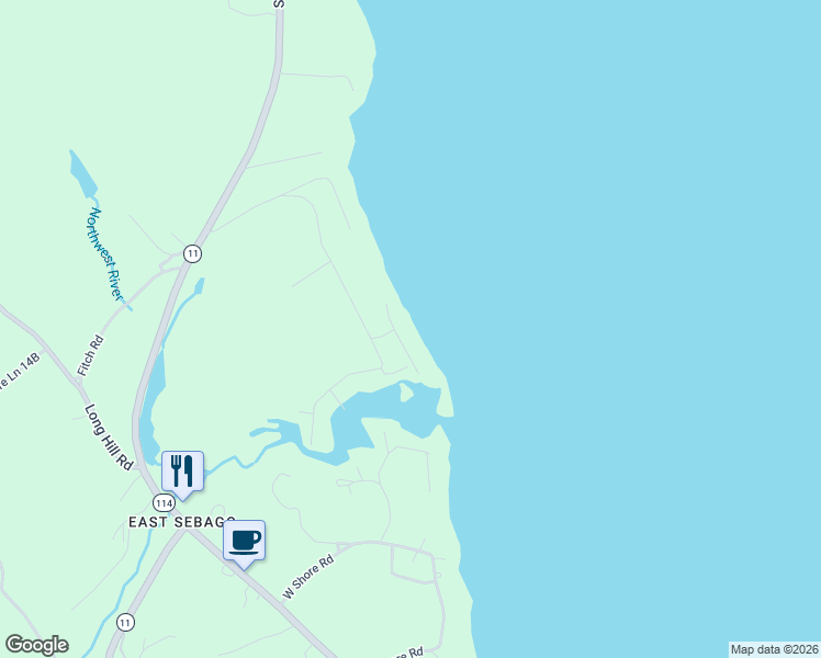 map of restaurants, bars, coffee shops, grocery stores, and more near 7 Beach Street in Sebago