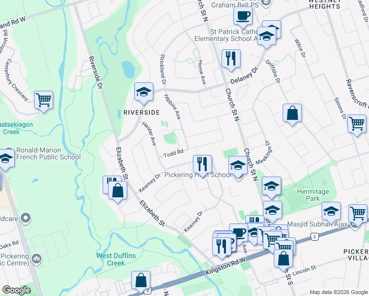 map of restaurants, bars, coffee shops, grocery stores, and more near in Ajax