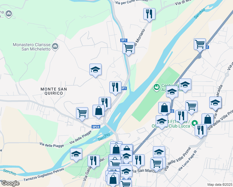 map of restaurants, bars, coffee shops, grocery stores, and more near 771 Travessa II Via per Camaiore in Lucca