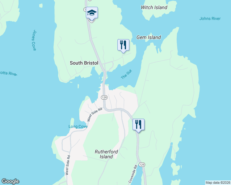 map of restaurants, bars, coffee shops, grocery stores, and more near 23 Fire Road 14 in South Bristol