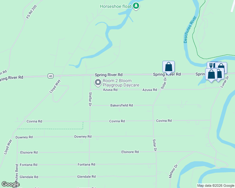 map of restaurants, bars, coffee shops, grocery stores, and more near 17083 Azusa Road in Bend