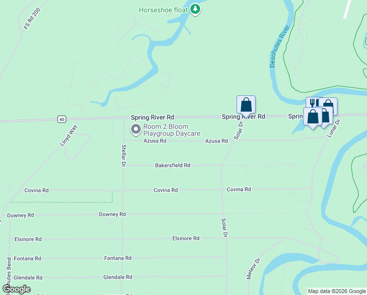 map of restaurants, bars, coffee shops, grocery stores, and more near 17116 Azusa Road in Bend
