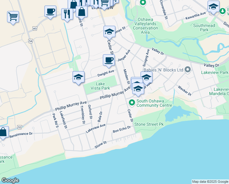 map of restaurants, bars, coffee shops, grocery stores, and more near 460 Phillip Murray Avenue in Oshawa