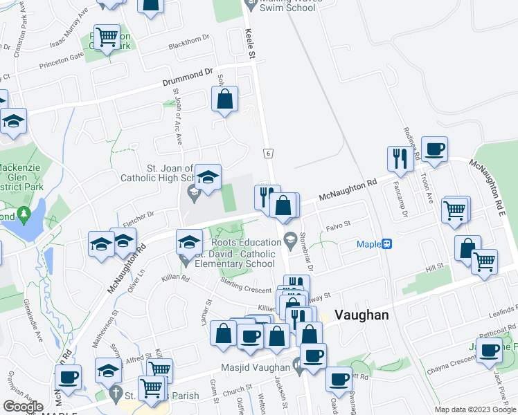 map of restaurants, bars, coffee shops, grocery stores, and more near 2 Seacoasts Circle in Vaughan
