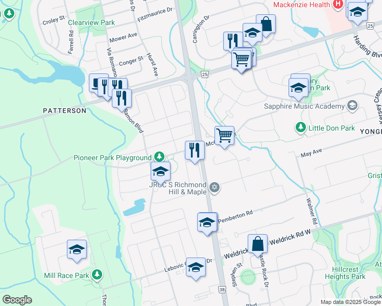 map of restaurants, bars, coffee shops, grocery stores, and more near 19 Valley Vista Drive in Vaughan