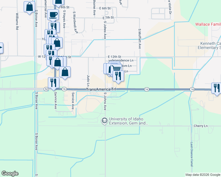 map of restaurants, bars, coffee shops, grocery stores, and more near 630 Idaho 16 in Emmett