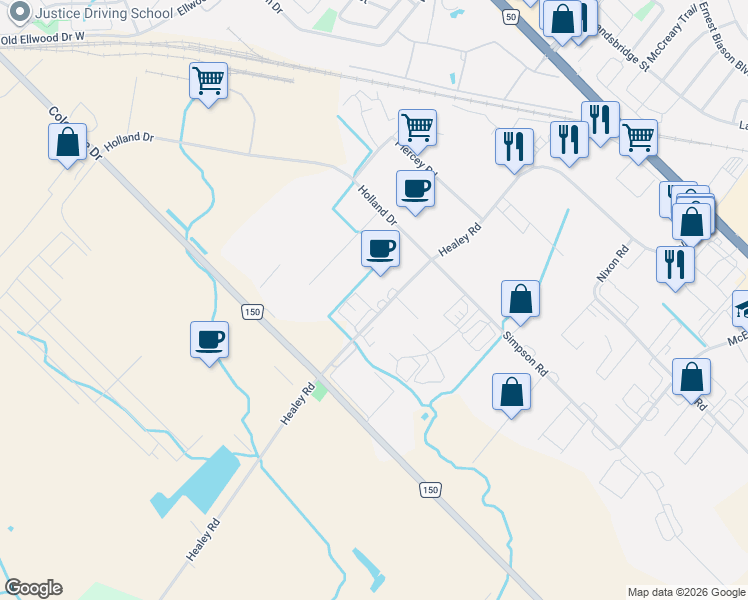 map of restaurants, bars, coffee shops, grocery stores, and more near 345 Healey Road in Bolton
