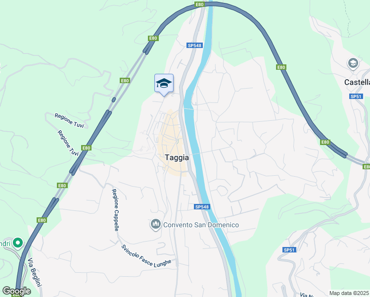 map of restaurants, bars, coffee shops, grocery stores, and more near 49C Via Lungo Argentina in Taggia