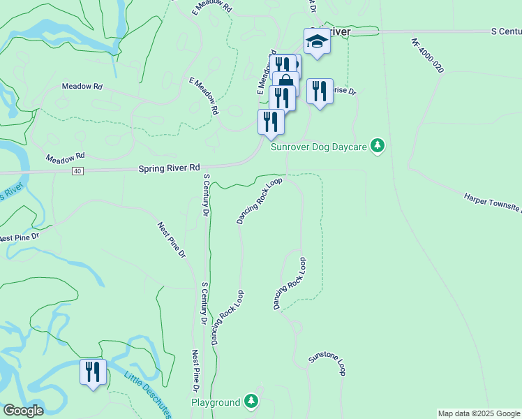 map of restaurants, bars, coffee shops, grocery stores, and more near 56772 Dancing Rock Loop in Bend