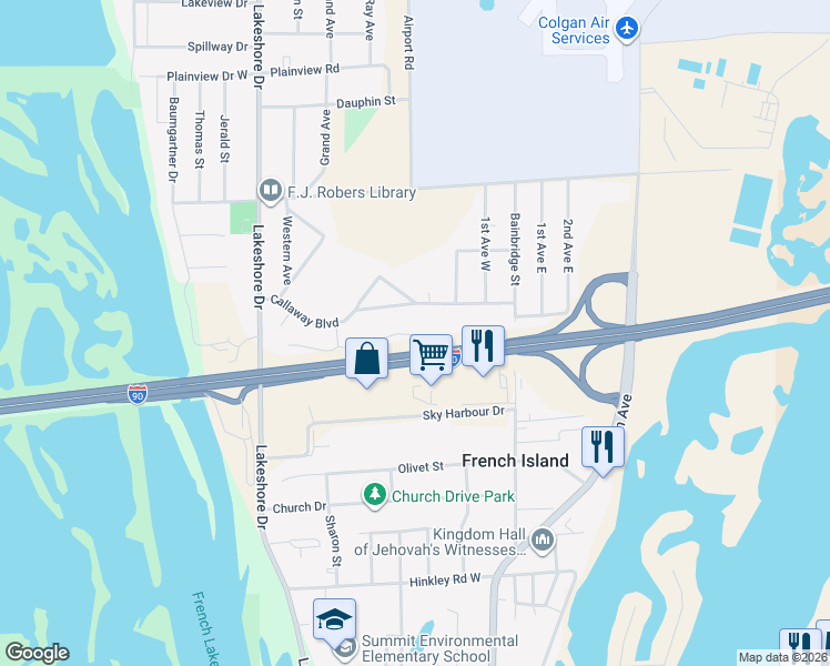 map of restaurants, bars, coffee shops, grocery stores, and more near 203 Callaway Court in La Crosse