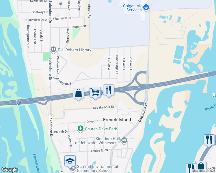 map of restaurants, bars, coffee shops, grocery stores, and more near 2419 Bainbridge Street in La Crosse