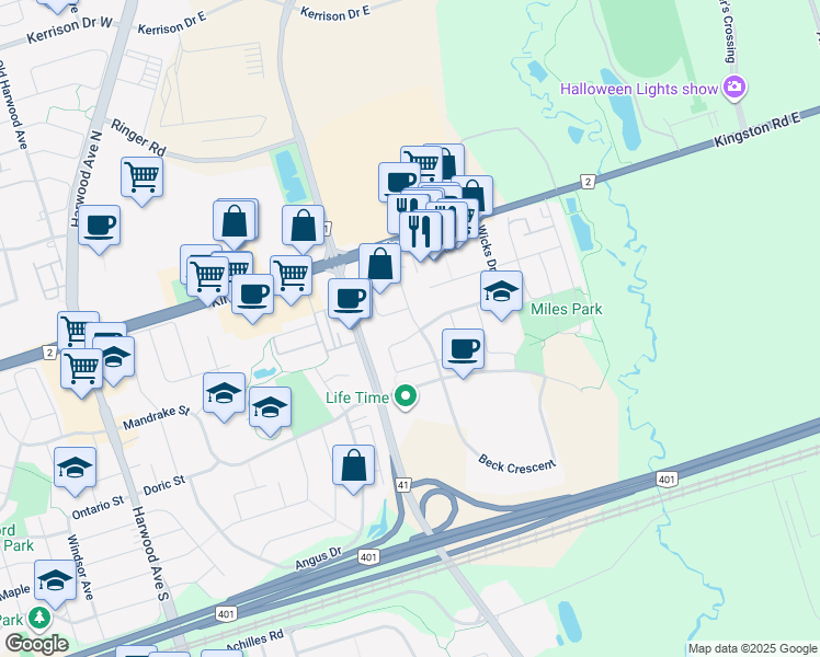 map of restaurants, bars, coffee shops, grocery stores, and more near 37 Allard Avenue in Ajax
