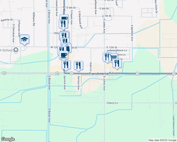 map of restaurants, bars, coffee shops, grocery stores, and more near 444 Idaho 16 in Emmett