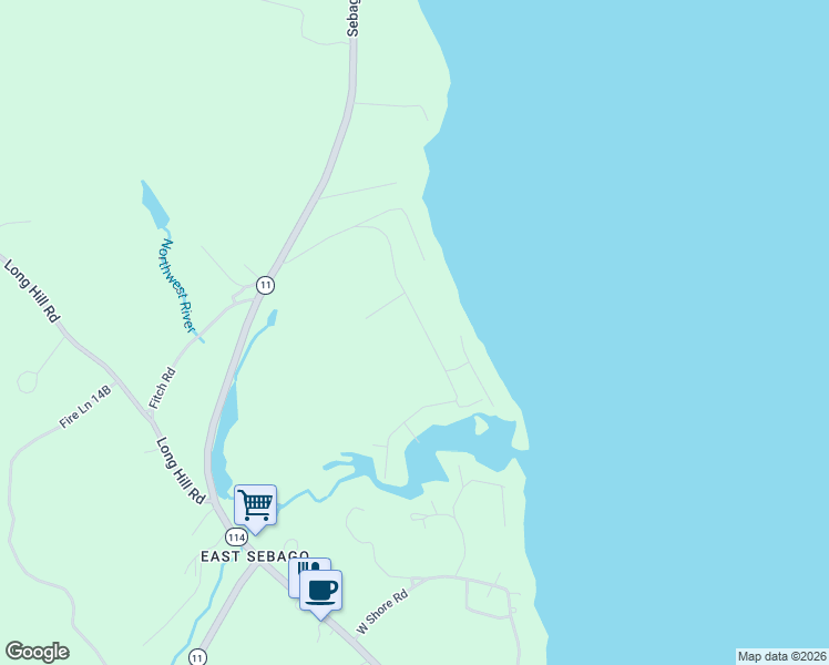 map of restaurants, bars, coffee shops, grocery stores, and more near 183 Northwest River Road in Sebago