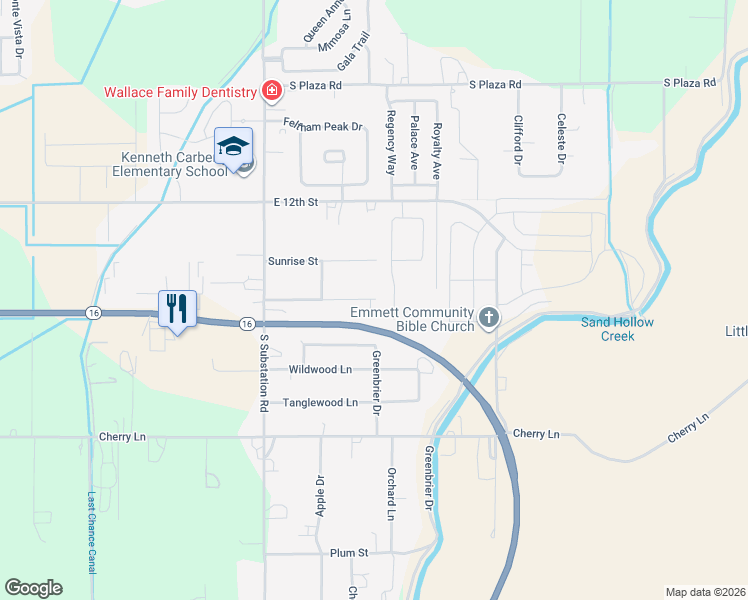 map of restaurants, bars, coffee shops, grocery stores, and more near 2495 Sundown Street in Emmett
