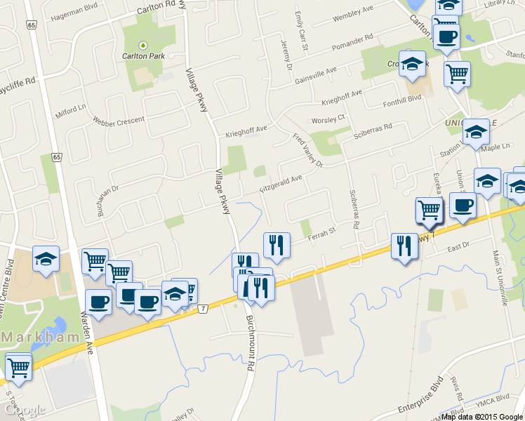 map of restaurants, bars, coffee shops, grocery stores, and more near 106 Fitzgerald Avenue in Markham