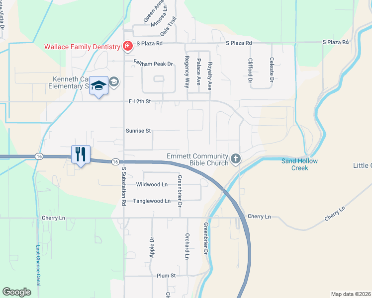 map of restaurants, bars, coffee shops, grocery stores, and more near 2495 Sundown Street in Emmett