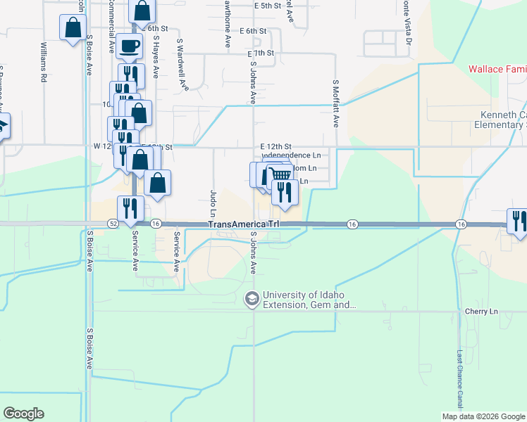 map of restaurants, bars, coffee shops, grocery stores, and more near 630 Idaho 16 in Emmett