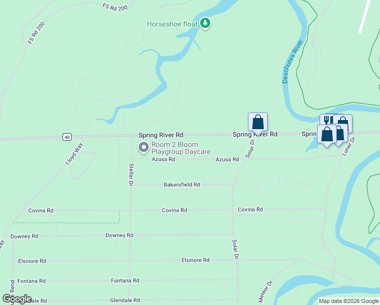 map of restaurants, bars, coffee shops, grocery stores, and more near 17116 Azusa Road in Bend