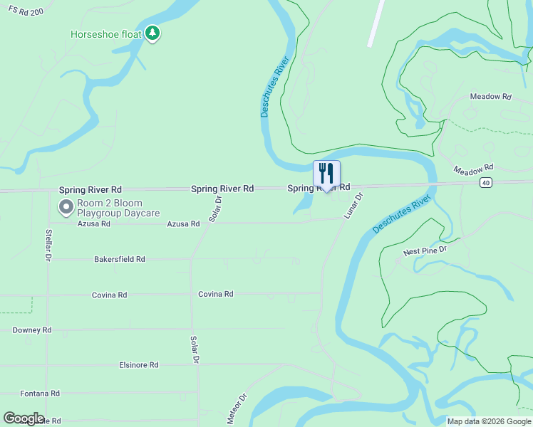 map of restaurants, bars, coffee shops, grocery stores, and more near 17275 Azusa Road in Bend