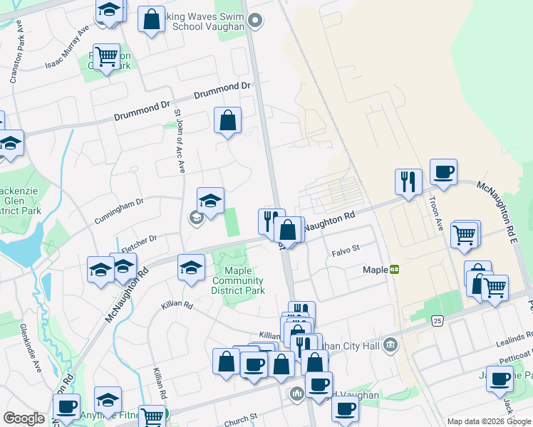 map of restaurants, bars, coffee shops, grocery stores, and more near 59 Seacoasts Circle in Vaughan