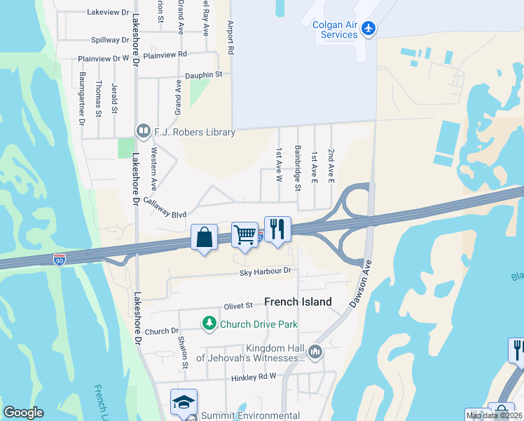 map of restaurants, bars, coffee shops, grocery stores, and more near 2419 Bainbridge Street in La Crosse