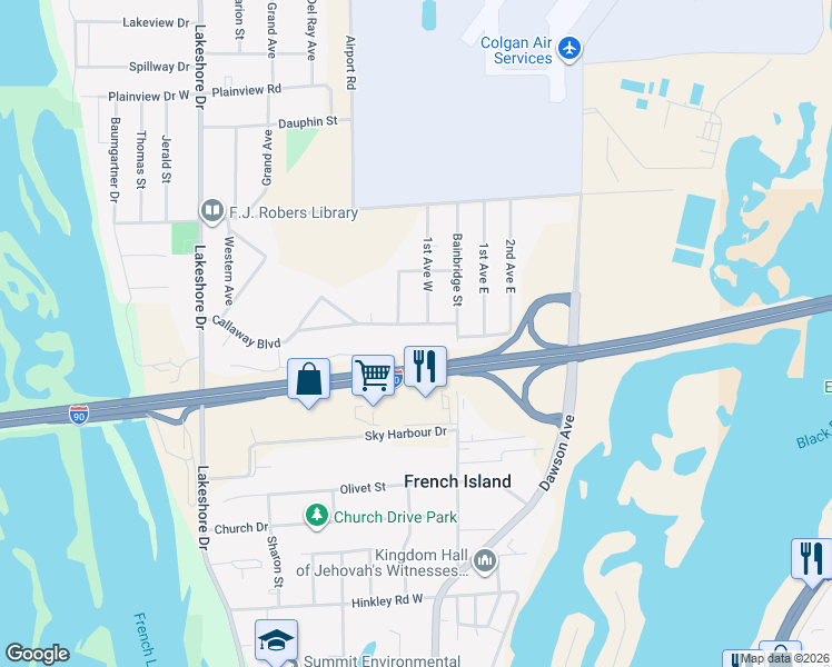 map of restaurants, bars, coffee shops, grocery stores, and more near 2419 Bainbridge Street in La Crosse