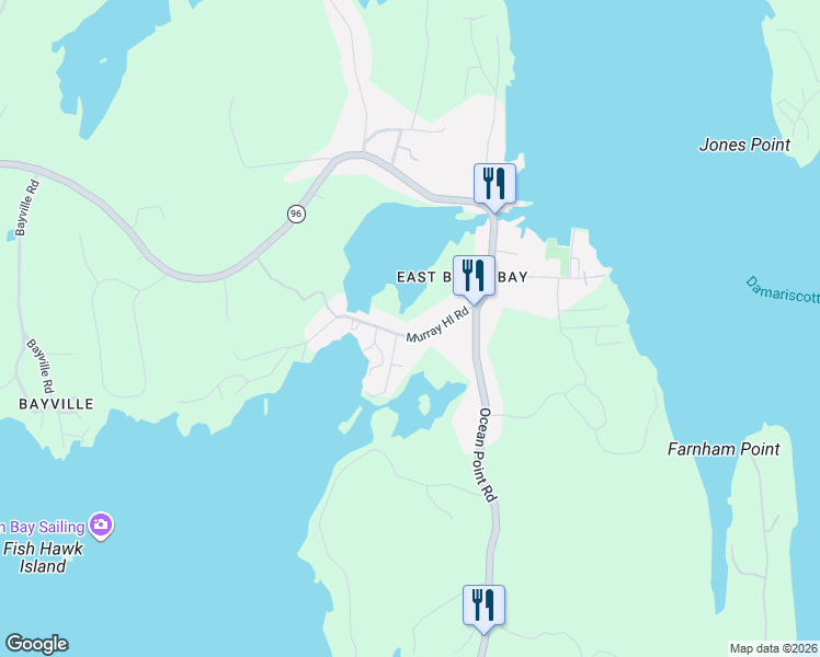 map of restaurants, bars, coffee shops, grocery stores, and more near 29 Murray Hill Road in Boothbay