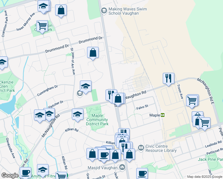map of restaurants, bars, coffee shops, grocery stores, and more near 10294 Keele Street in Vaughan