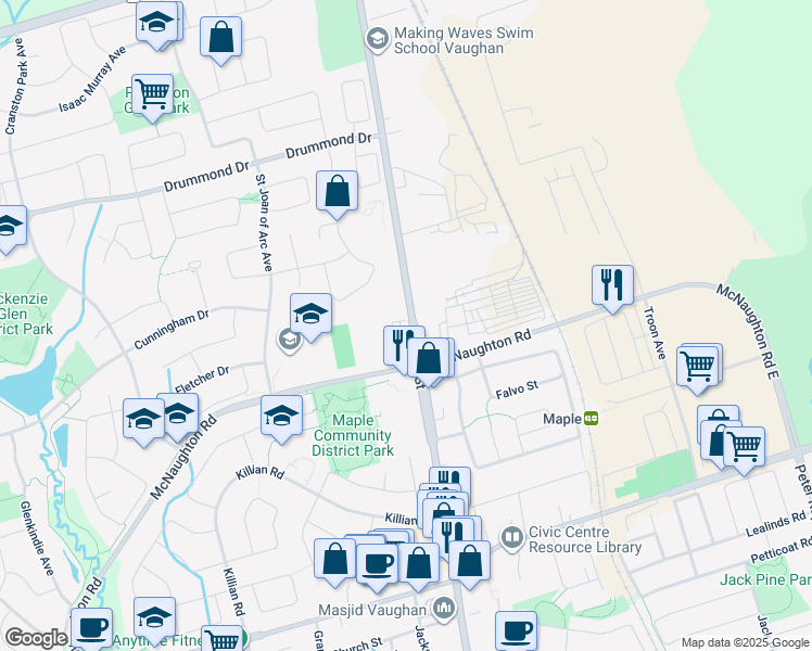 map of restaurants, bars, coffee shops, grocery stores, and more near 10294 Keele Street in Vaughan