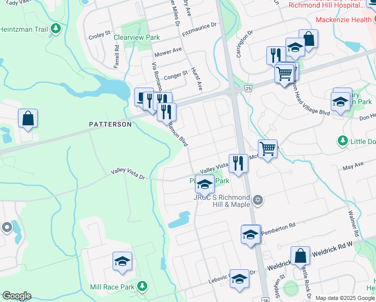 map of restaurants, bars, coffee shops, grocery stores, and more near 505 Ilan Ramon Boulevard in Vaughan