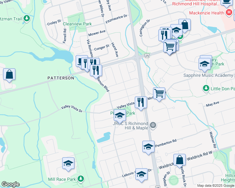 map of restaurants, bars, coffee shops, grocery stores, and more near 25 Aegis Drive in Vaughan