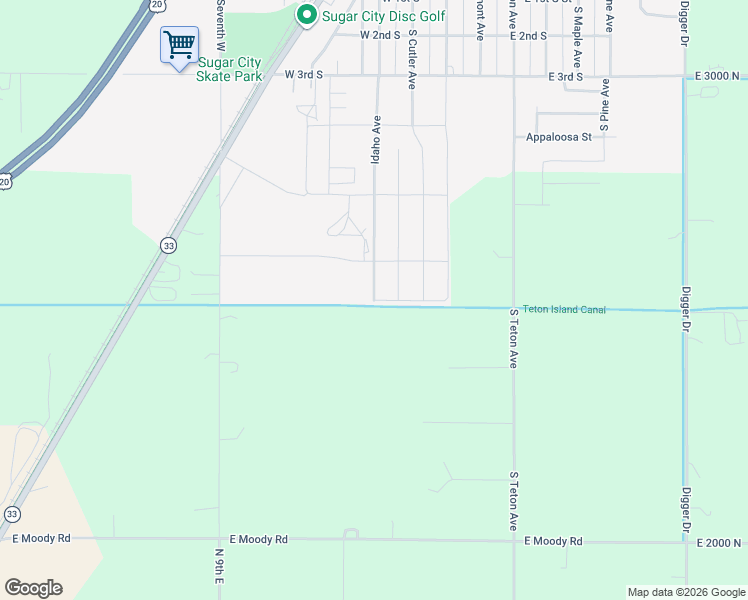 map of restaurants, bars, coffee shops, grocery stores, and more near 633 Idaho Avenue in Sugar City
