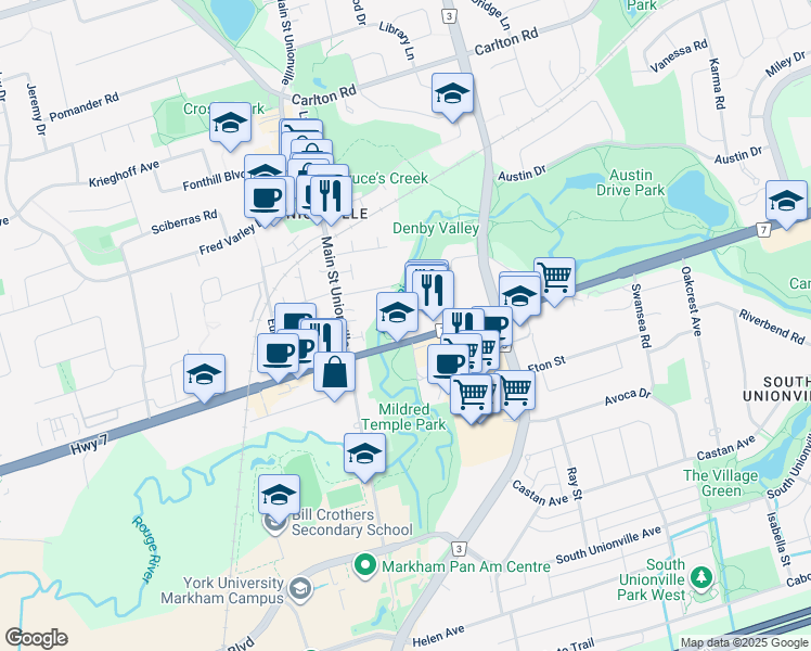 map of restaurants, bars, coffee shops, grocery stores, and more near 17 Eckardt Avenue in Markham