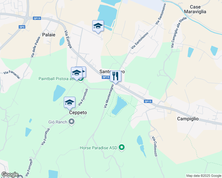 map of restaurants, bars, coffee shops, grocery stores, and more near 101 Via Montemagno in Santonuovo