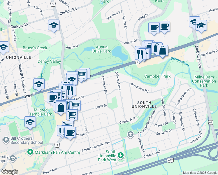 map of restaurants, bars, coffee shops, grocery stores, and more near 5 Janna Court in Markham