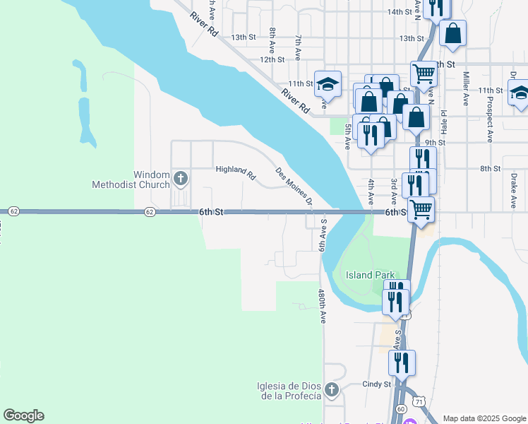 map of restaurants, bars, coffee shops, grocery stores, and more near 804 6th Street in Windom