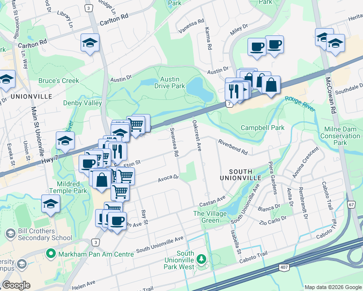 map of restaurants, bars, coffee shops, grocery stores, and more near 6 Janna Court in Markham