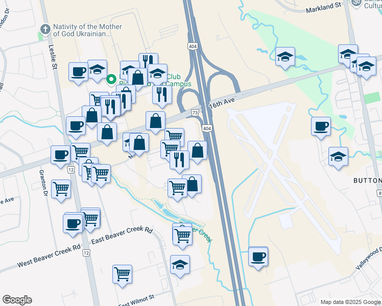 map of restaurants, bars, coffee shops, grocery stores, and more near 50 Leek Crescent in Richmond Hill