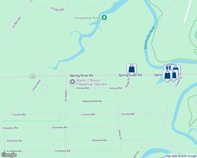 map of restaurants, bars, coffee shops, grocery stores, and more near 17123 Spring River Road in Bend