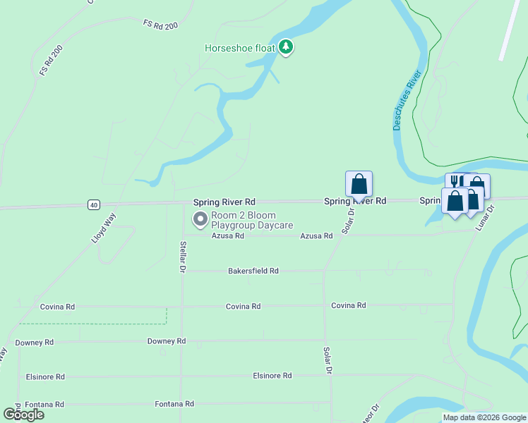 map of restaurants, bars, coffee shops, grocery stores, and more near 17123 Spring River Road in Bend
