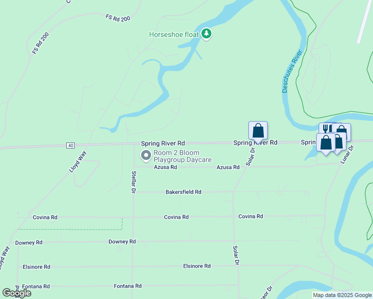 map of restaurants, bars, coffee shops, grocery stores, and more near 17123 Spring River Road in Bend