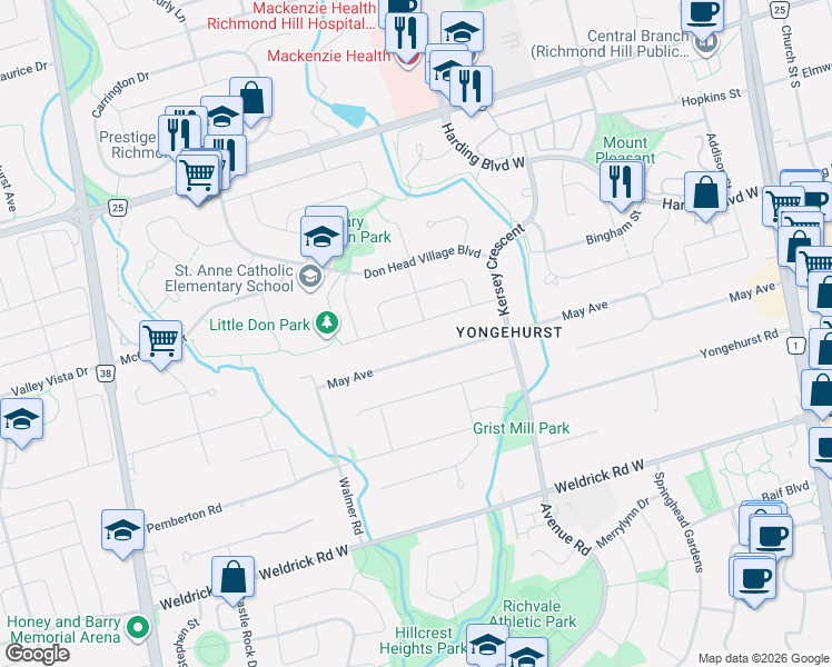 map of restaurants, bars, coffee shops, grocery stores, and more near 49 Lund Street in Richmond Hill