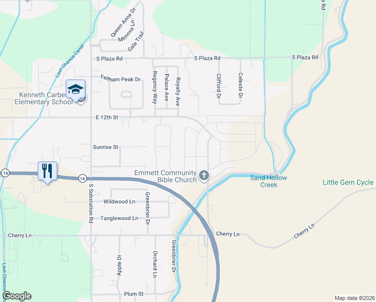 map of restaurants, bars, coffee shops, grocery stores, and more near 2731 East 12th Street in Emmett