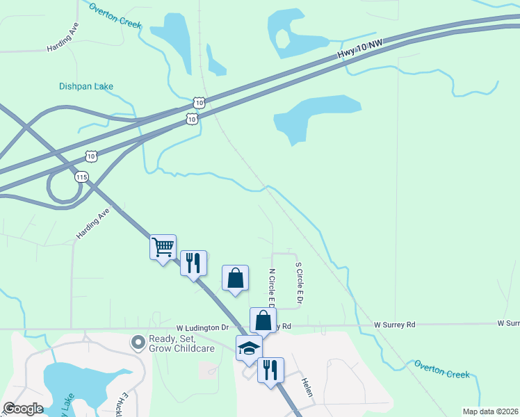 map of restaurants, bars, coffee shops, grocery stores, and more near 8859 South Circle East Drive in Farwell