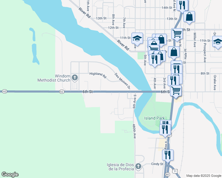 map of restaurants, bars, coffee shops, grocery stores, and more near 804 6th Street in Windom