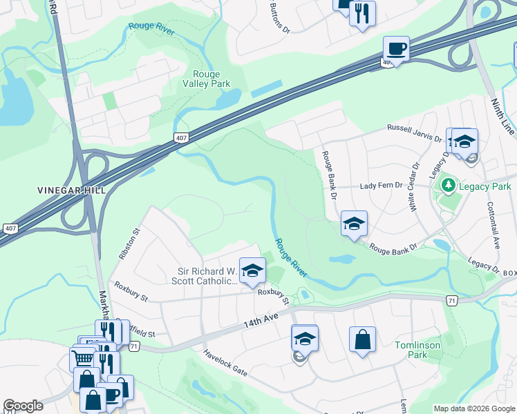 map of restaurants, bars, coffee shops, grocery stores, and more near 8 Palatin Court in Markham