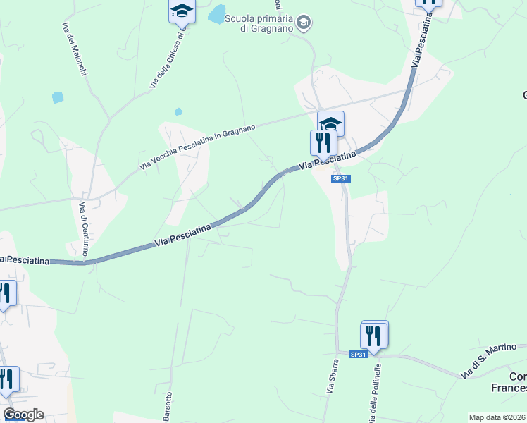 map of restaurants, bars, coffee shops, grocery stores, and more near 822 Via Pesciatina in Capannori